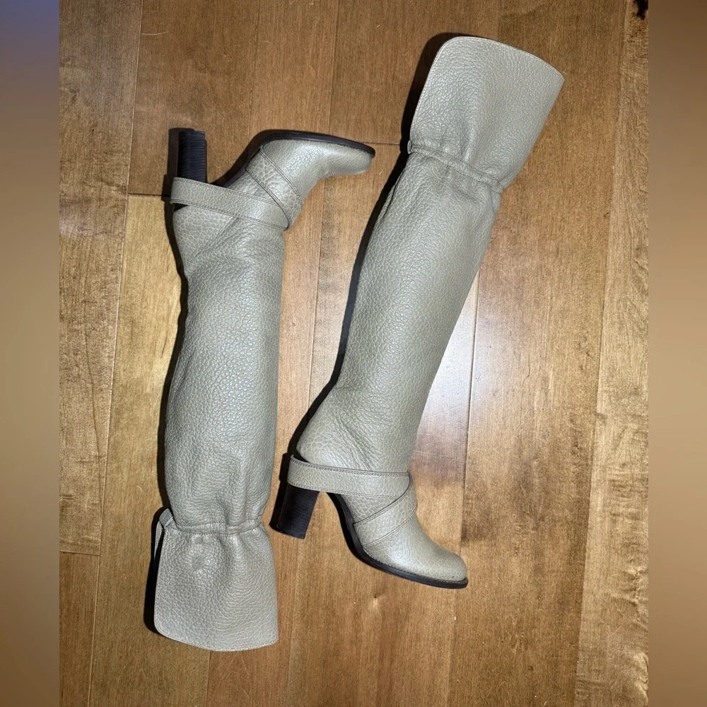 Authentic Women's Dolce & Gabanna‎ Over Knee Leather Khaki Boots Size 37 (US 7)